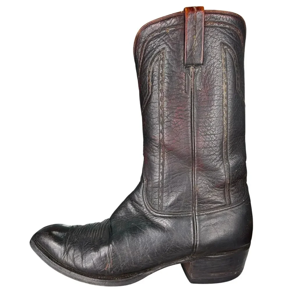 Vintage Lucchese Men’s Black Cherry Leather Cowboy Boots Size US 11.5 D
